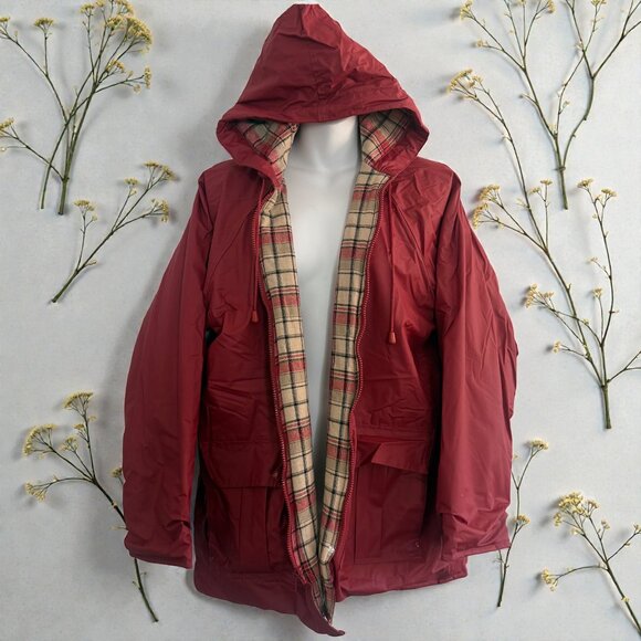 misty harbor Jackets & Blazers - Vintage Misty Harbor Burgundy Hooded Jacket | Plaid Lined | Medium